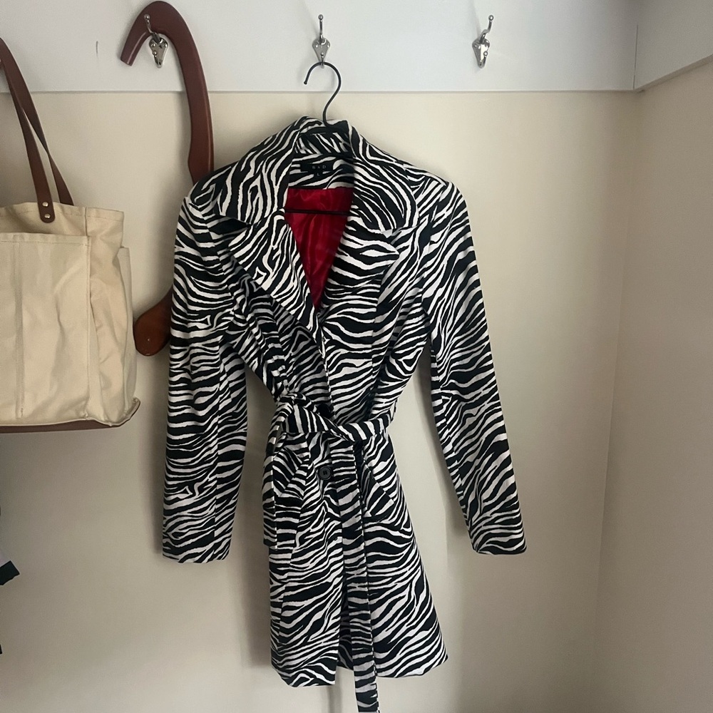 Zebra Print Belted Coat - Large
